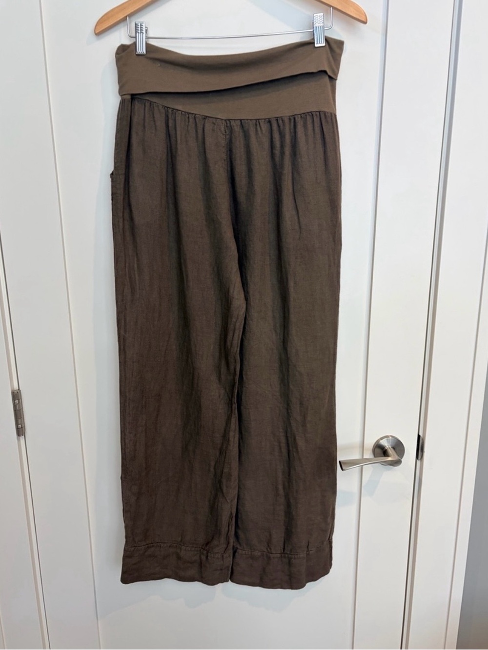 Made in Italy Brown 100 % Linen Wide Leg Pant XL - Picture 3 of 8